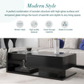 Modern Coffee Table With Tempered Glass, Wooden Cocktail Table With High Gloss Uv Surface, Modernist 2 Tier Rectangle Center Table For Living Room, Black Black Soft Close Drawers Primary Living Space Minimalist Freestanding Rectangular Drawers Coffee &