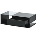 Modern Coffee Table With Tempered Glass, Wooden Cocktail Table With High Gloss Uv Surface, Modernist 2 Tier Rectangle Center Table For Living Room, Black Black Soft Close Drawers Primary Living Space Minimalist Freestanding Rectangular Drawers Coffee &