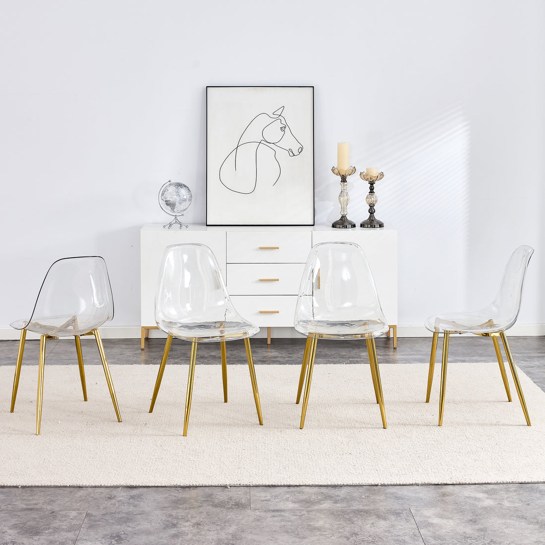 Modern Minimalist Transparent Dining Chair, Plastic Chair, Armless Crystal Chair, Nordic Creative Makeup Stool, Negotiation Chair, 6 Piece Set Of Gold Plated Metal Legs, Tw 1200 Golden Metal