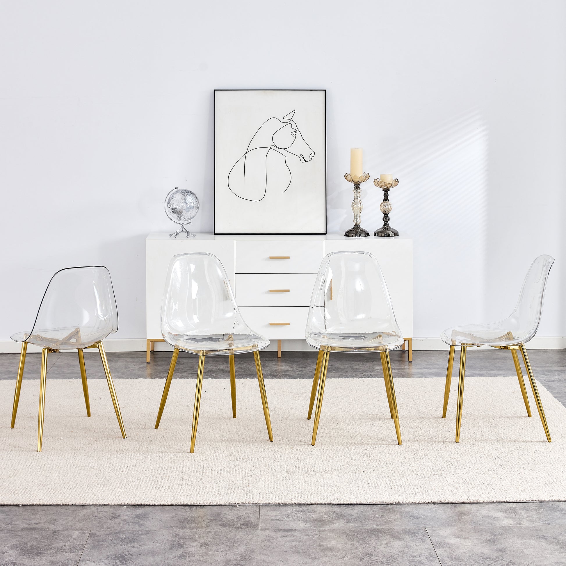 Modern Simple Transparent Dining Chair Plastic Chair Armless Crystal Chair Nordic Creative Makeup Stool Negotiation Chair Set Of 4 And Plating Metal Leg Of Goldenw115191501 ,Tw 1200 Golden Metal