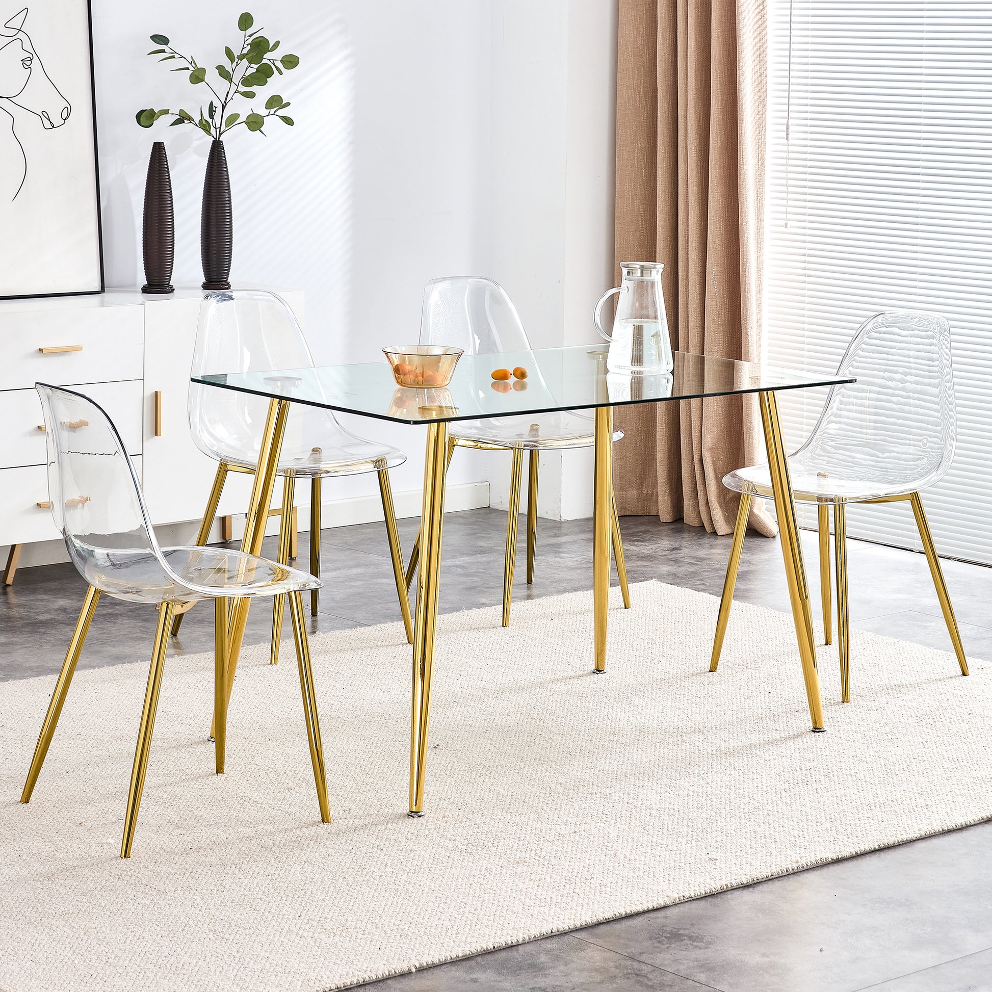 Modern Minimalist Transparent Dining Chair, Plastic Chair, Armless Crystal Chair, Nordic Creative Makeup Stool, Negotiation Chair, 6 Piece Set Of Gold Plated Metal Legs, Tw 1200 Golden Metal