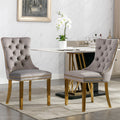 Nikki Collection Modern, High End Tufted Solid Wood Contemporary Velvet Upholstered Dining Chair With Golden Stainless Steel Plating Legs,Nailhead Trim,Set Of 2,Gray And Gold, Sw1601Gy Gray Foam Velvet