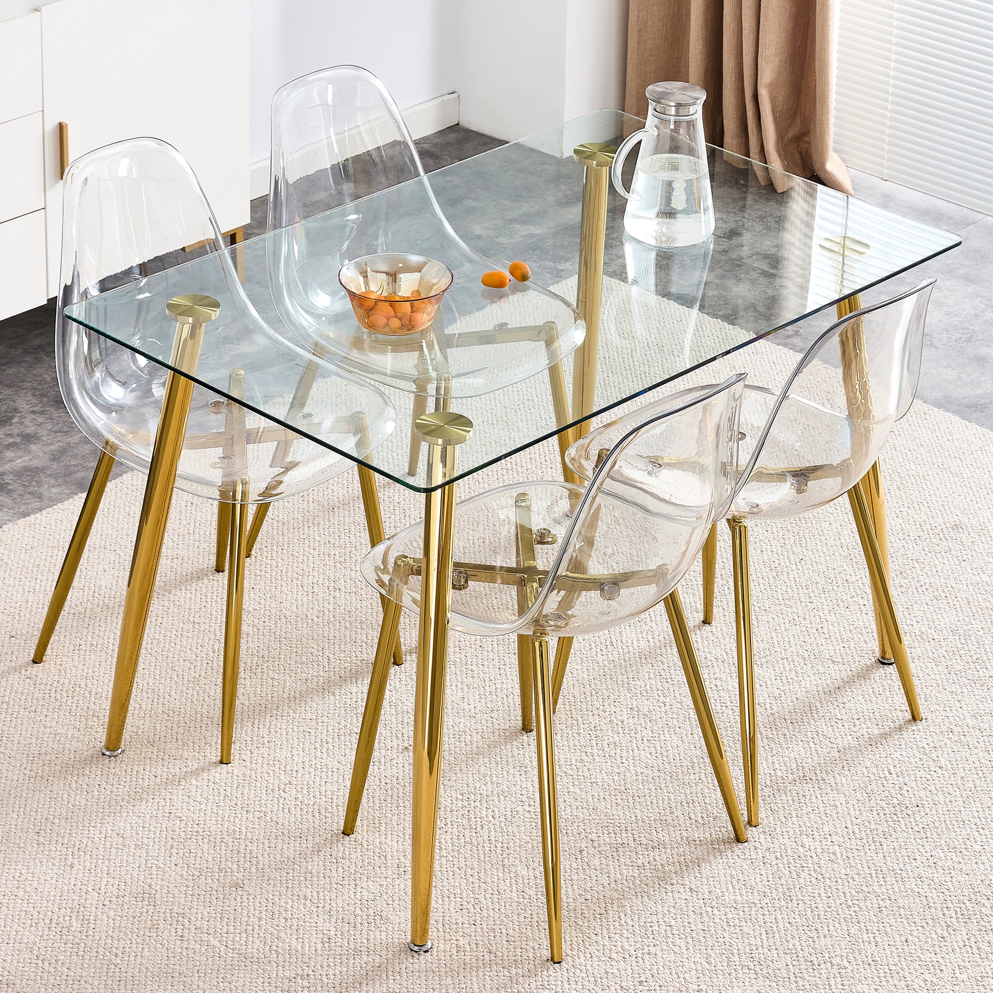 Modern Minimalist Transparent Dining Chair, Plastic Chair, Armless Crystal Chair, Nordic Creative Makeup Stool, Negotiation Chair, 6 Piece Set Of Gold Plated Metal Legs, Tw 1200 Golden Metal