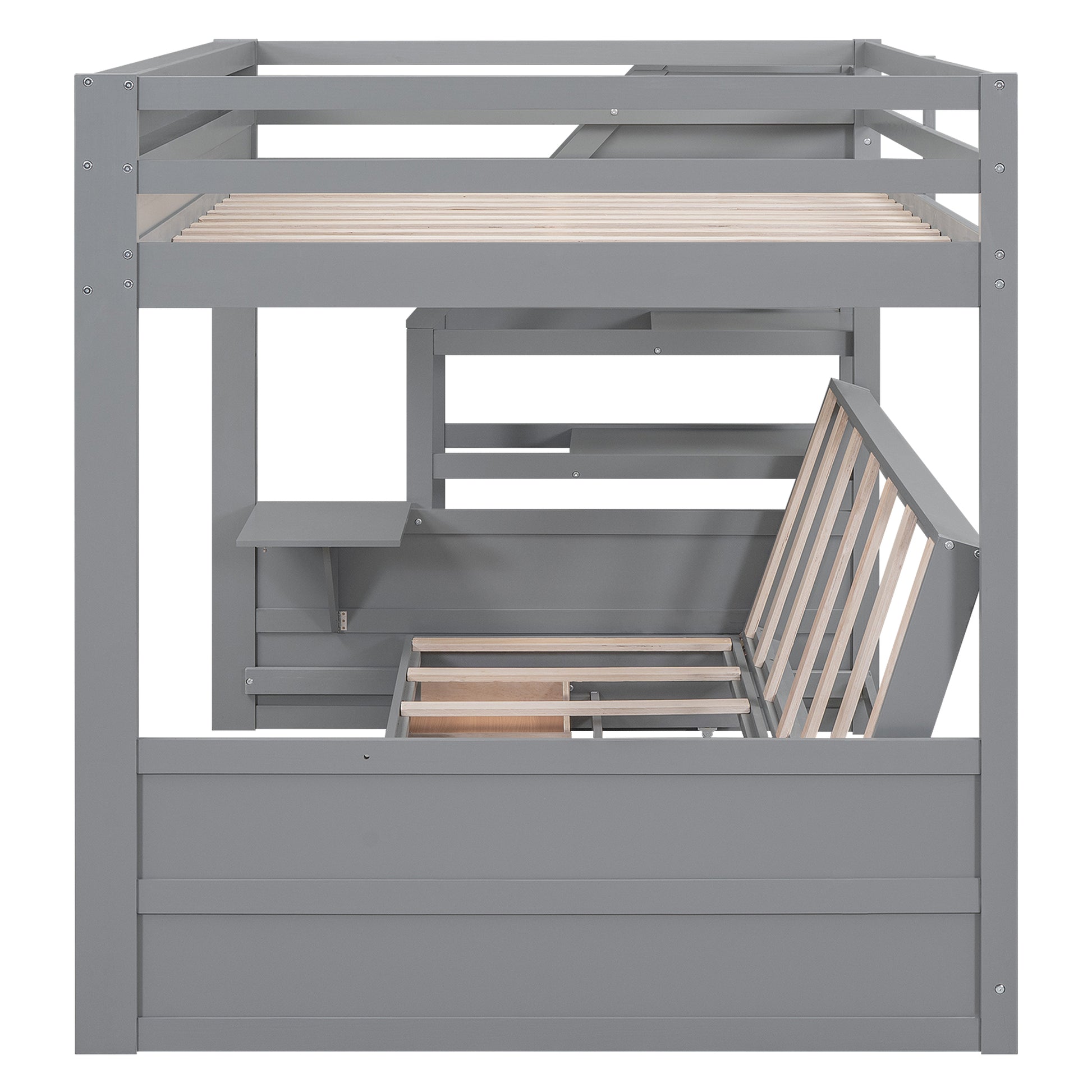 Wood Full Size Convertible Bunk Bed With Storage Staircase, Bedside Table, And 3 Drawers, Gray Gray Solid Wood Mdf