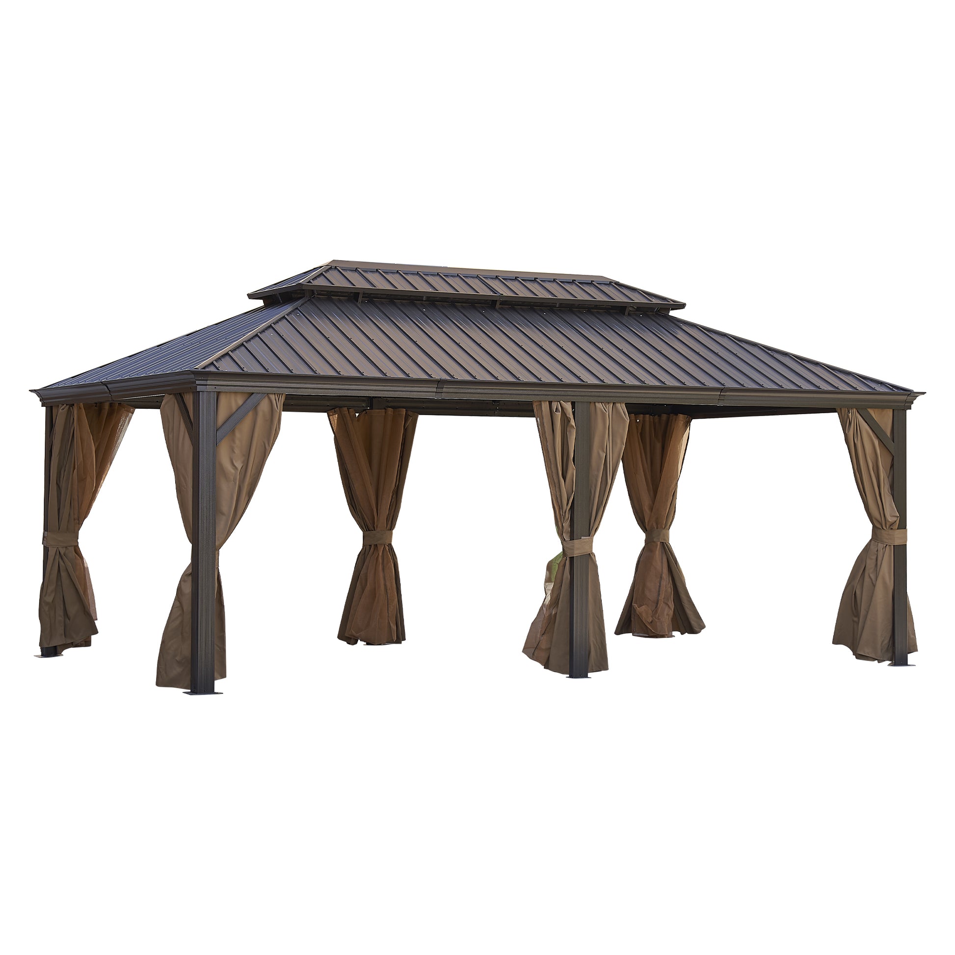 12*20Ft Patic Gazebo,Alu Gazebo With Steel Canopy,Outdoor Permanent Hardtop Gazebo Canopy For Patio, Garden, Backyard Bronze Steel