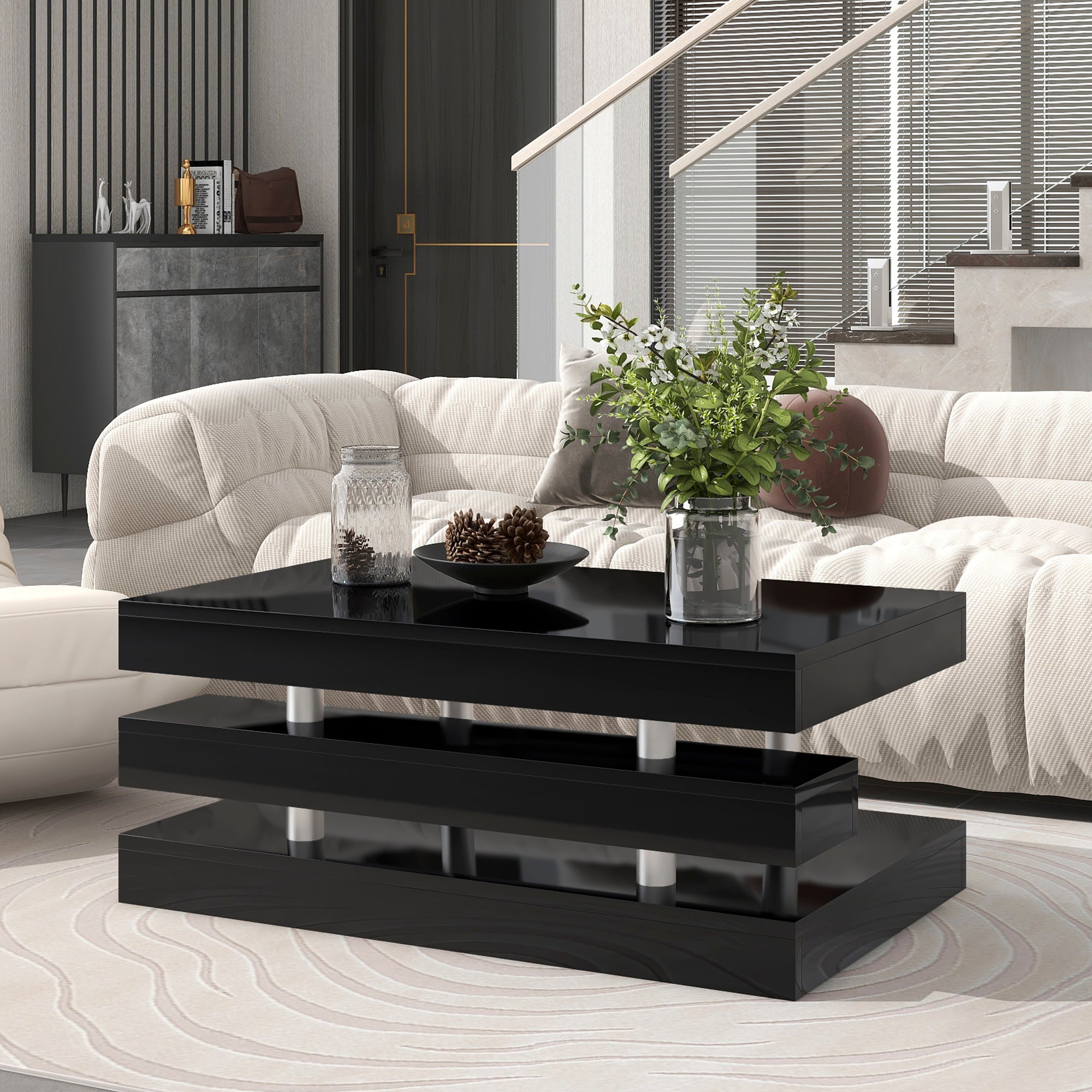 ON TREND Modern 2 Tier Coffee Table with Silver Metal