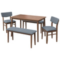 Modern Dining Table Set With 2 Benches And 2 Chairs Fabric Cushion For 6 All Rubber Wood Kitchen Dining Table For Dining Room Small Space Grey Walnut Rubber Wood