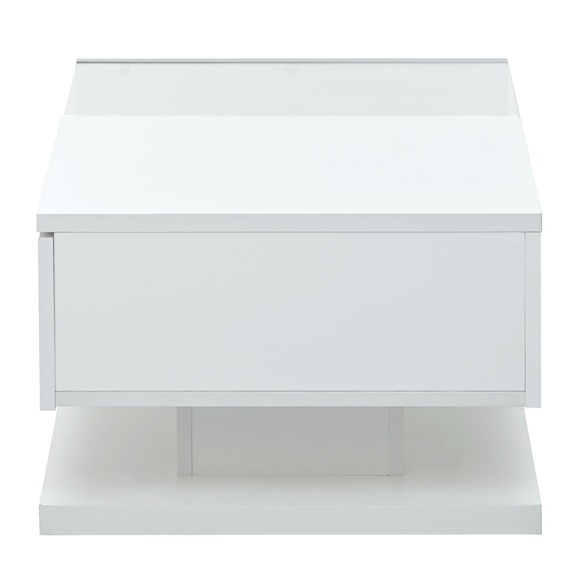 Modern Coffee Table With Tempered Glass, Wooden Cocktail Table With High Gloss Uv Surface, Modernist 2 Tier Rectangle Center Table For Living Room, White White Soft Close Drawers Primary Living Space Minimalist Freestanding Rectangular Drawers Coffee &