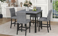 5 Piece Counter Height Dining Set Wood Square Dining Room Table And Chairs Stools W Footrest & 4 Upholstered High Back Chairs,Black Gray Wood Dining Room Solid Wood Rubberwood Square Dining Table With Chair Upholstered Chair Wood Black Queen Anne Seats 4