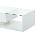 Modern Coffee Table With Tempered Glass, Wooden Cocktail Table With High Gloss Uv Surface, Modernist 2 Tier Rectangle Center Table For Living Room, White White Soft Close Drawers Primary Living Space Minimalist Freestanding Rectangular Drawers Coffee &