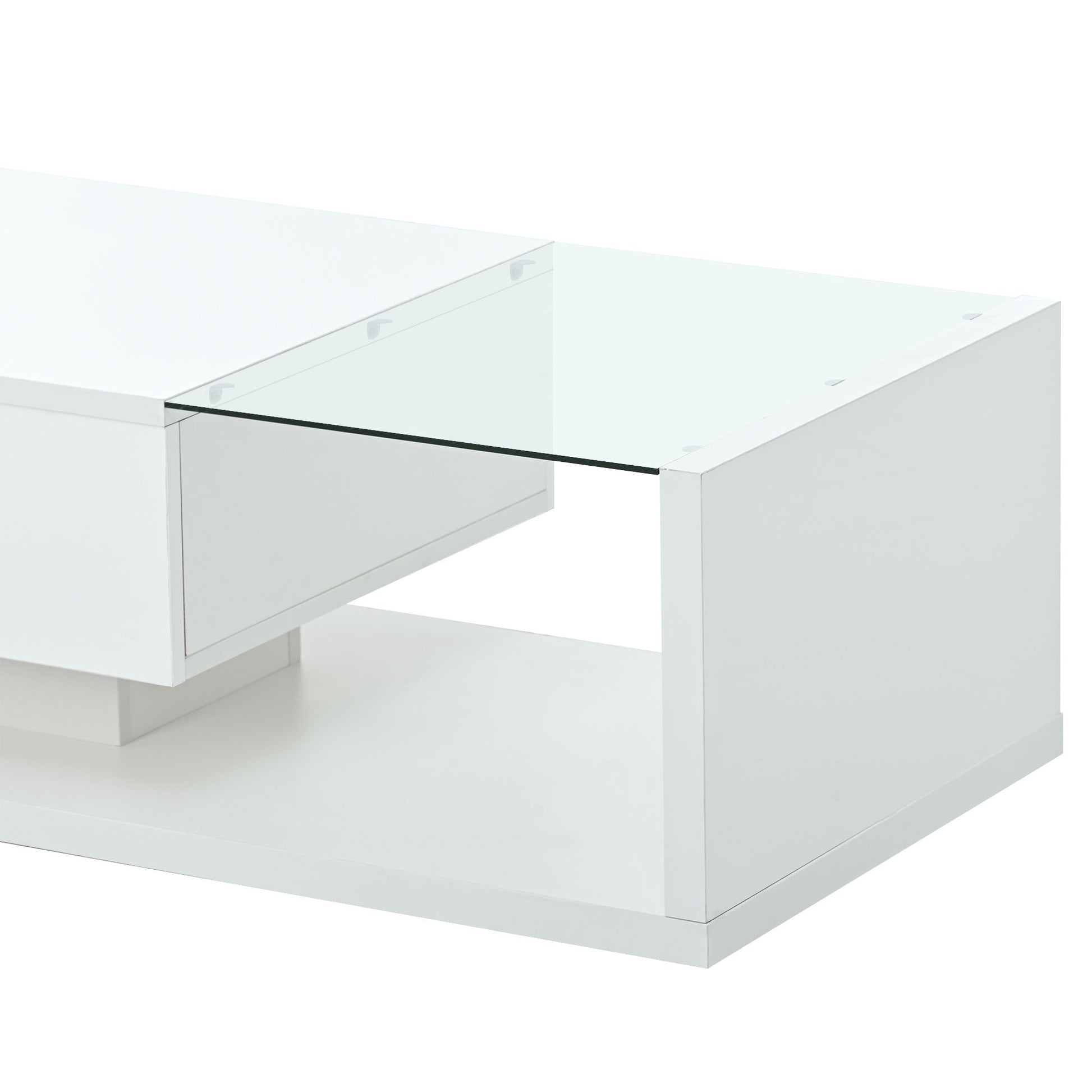 Modern Coffee Table With Tempered Glass, Wooden Cocktail Table With High Gloss Uv Surface, Modernist 2 Tier Rectangle Center Table For Living Room, White White Soft Close Drawers Primary Living Space Minimalist Freestanding Rectangular Drawers Coffee &