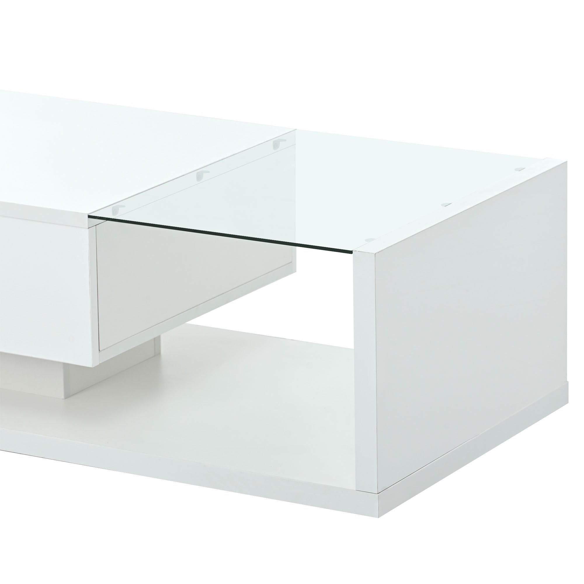 ON TREND Modern Coffee Table with Tempered Glass white-soft close drawers-primary living