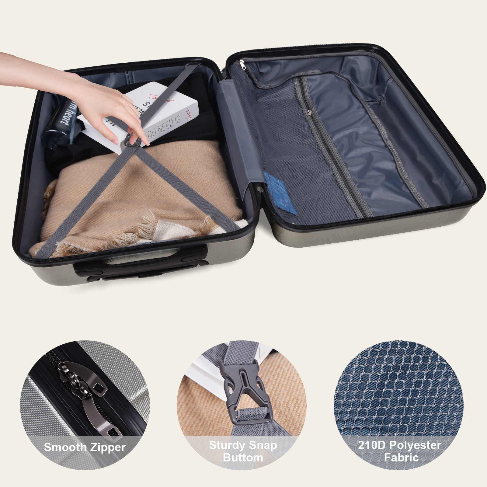 Luggage Suitcase 3 Piece Sets Hardside Carry on cement grey-abs