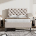 Upholstered Linen Platform Bed, Twin Size, Beige Twin Beige Linen