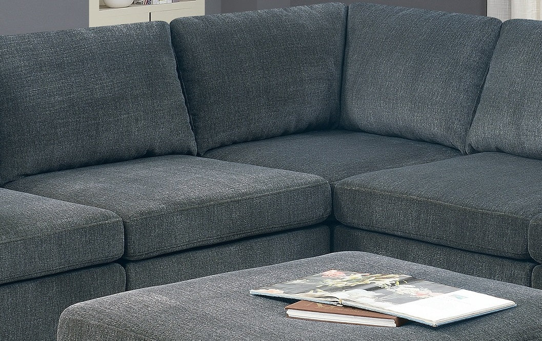 Living Room Furniture Grey Chenille Modular Sectional 6Pc Set Corner Sectional Modern Couch 3X Corner Wedge 2X Armless Chairs And 1X Ottoman Plywood Grey Chenille Wood Primary Living Space Cushion Back Contemporary,Modern Modular Chenille 6 Seat