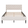 Upholstered Linen Platform Bed, Full Size, Beige Beige Linen