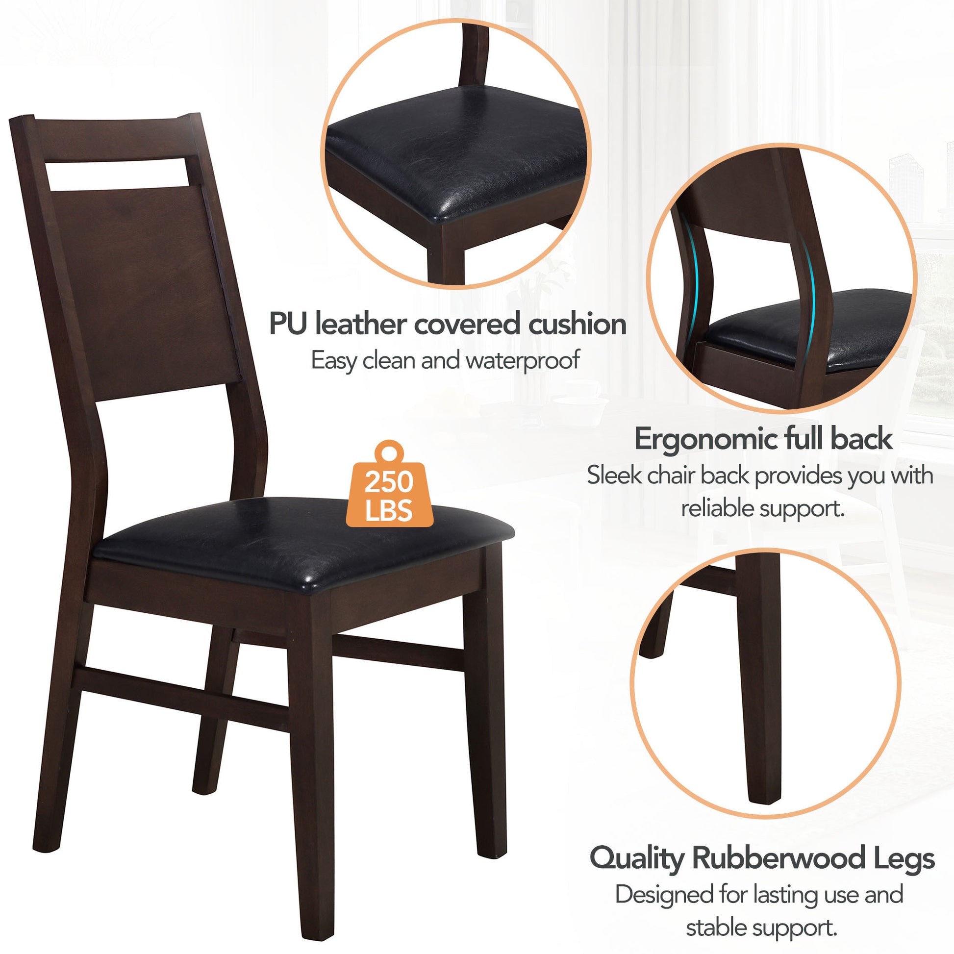 Farmhouse 6 Piece Wood Dining Table Set With 4 Upholstered Chairs And Bench, Dark Brown Brown Wood Dining Room Bench Seating Rubberwood Rectangular Dining Table With Chair And Bench Upholstered Chair Wood Dark Brown Solid Back Seats 6 Farmhouse Trestle