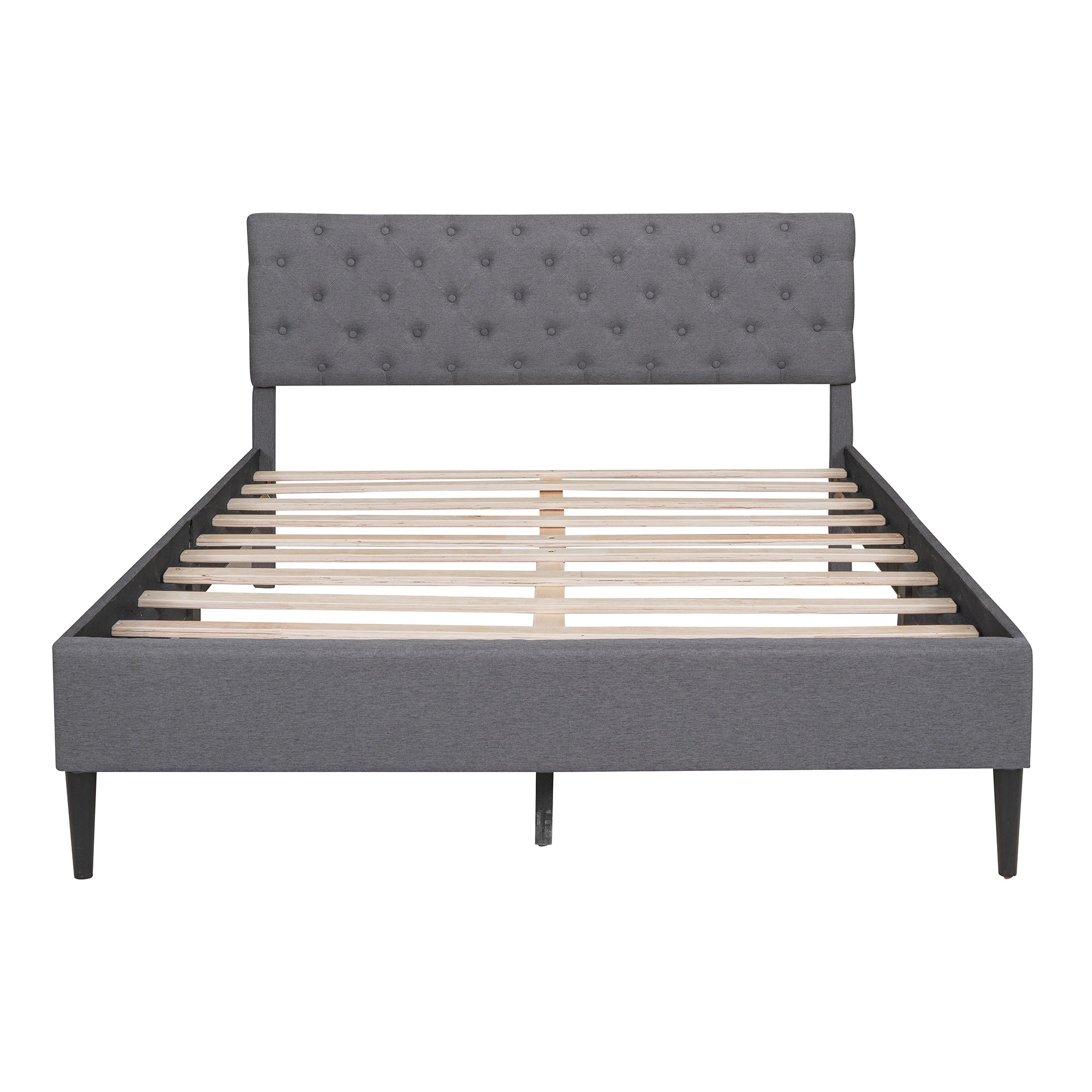 Upholstered Linen Platform Bed, Queen Size, Gray gray-linen