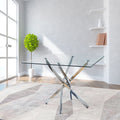 Contemporary Square Clear Dining Tempered Glass Table With Silver Finish Stainless Steel Legs Silver Tempered Glass