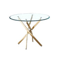 Contemporary Round Clear Dining Tempered Glass Table With Gold Finish Stainless Steel Legs Gold Tempered Glass