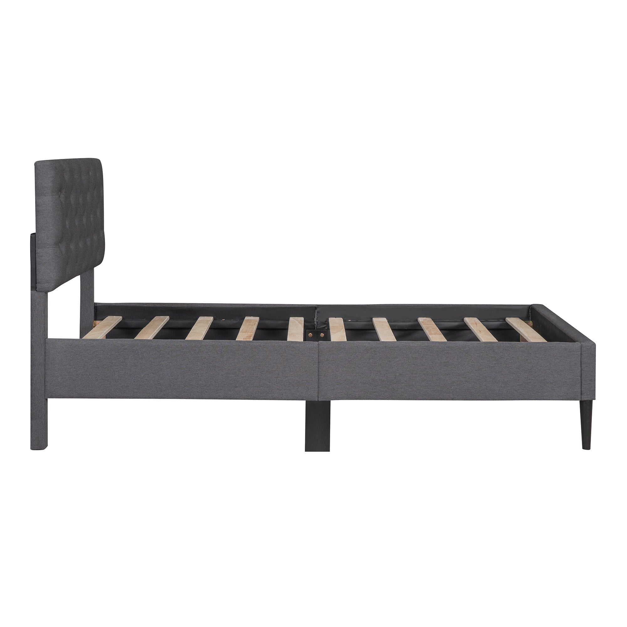 Upholstered Linen Platform Bed, Twin Size, Gray gray-linen