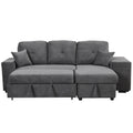 Reversible Sleeper Sectional Sofa Bed With Side Shelf And 2 Stools,Pull Out L Shaped Sofa Bed,Corner Sofa Bed With Storage Chaise Left Right Hande For Living Room,Blue Black Black Blue Foam Velvet