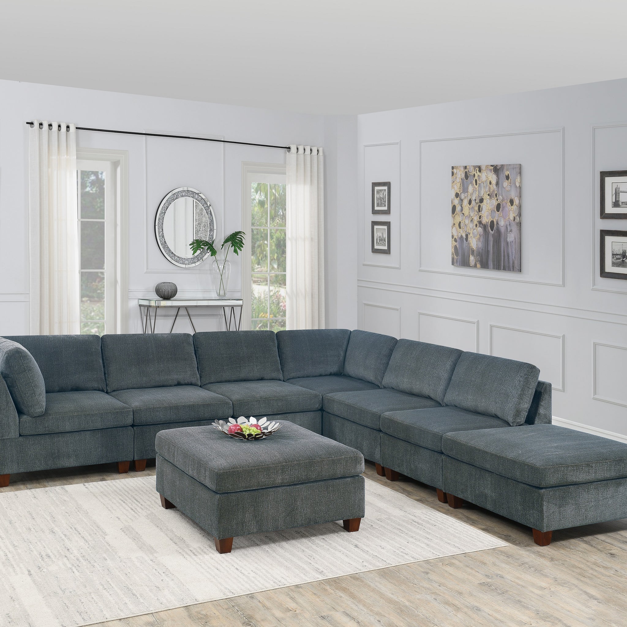 Living Room Furniture Grey Chenille Modular Sectional 8Pc Set Large Corner L Sectional Modern Couch 2X Corner Wedge 4X Armless Chairs And 2X Ottomans Plywood Grey Chenille Wood Primary Living Space Cushion Back Contemporary,Modern Modular Chenille 8 Seat