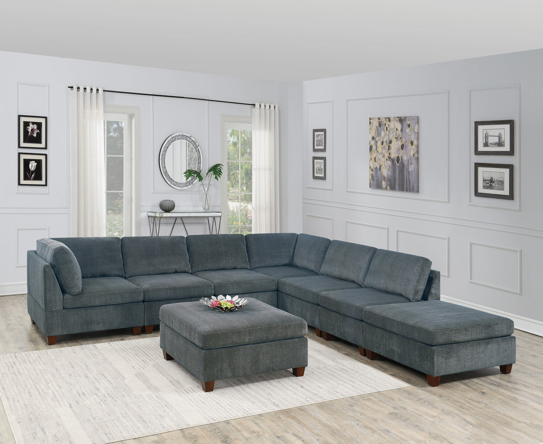 Living Room Furniture Grey Chenille Modular Sectional 8Pc Set Large Corner L Sectional Modern Couch 2X Corner Wedge 4X Armless Chairs And 2X Ottomans Plywood Grey Chenille Wood Primary Living Space Cushion Back Contemporary,Modern Modular Chenille 8 Seat