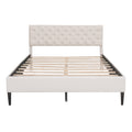Upholstered Linen Platform Bed, Queen Size, Beige Beige Linen