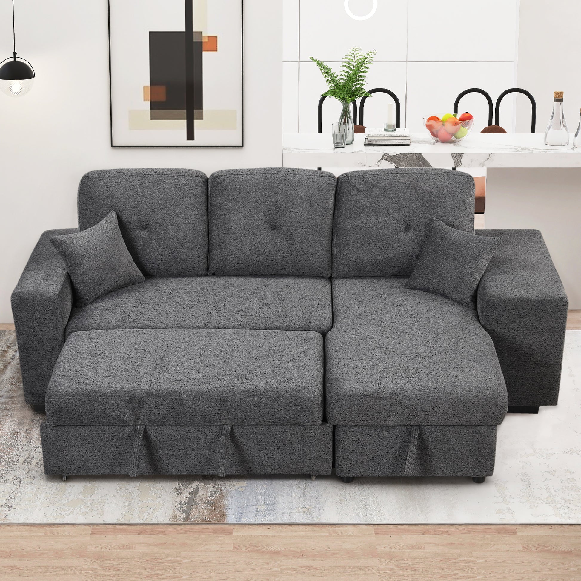 Reversible Sleeper Sectional Sofa Bed With Side Shelf And 2 Stools,Pull Out L Shaped Sofa Bed,Corner Sofa Bed With Storage Chaise Left Right Hande For Living Room,Blue Black Black Blue Foam Velvet