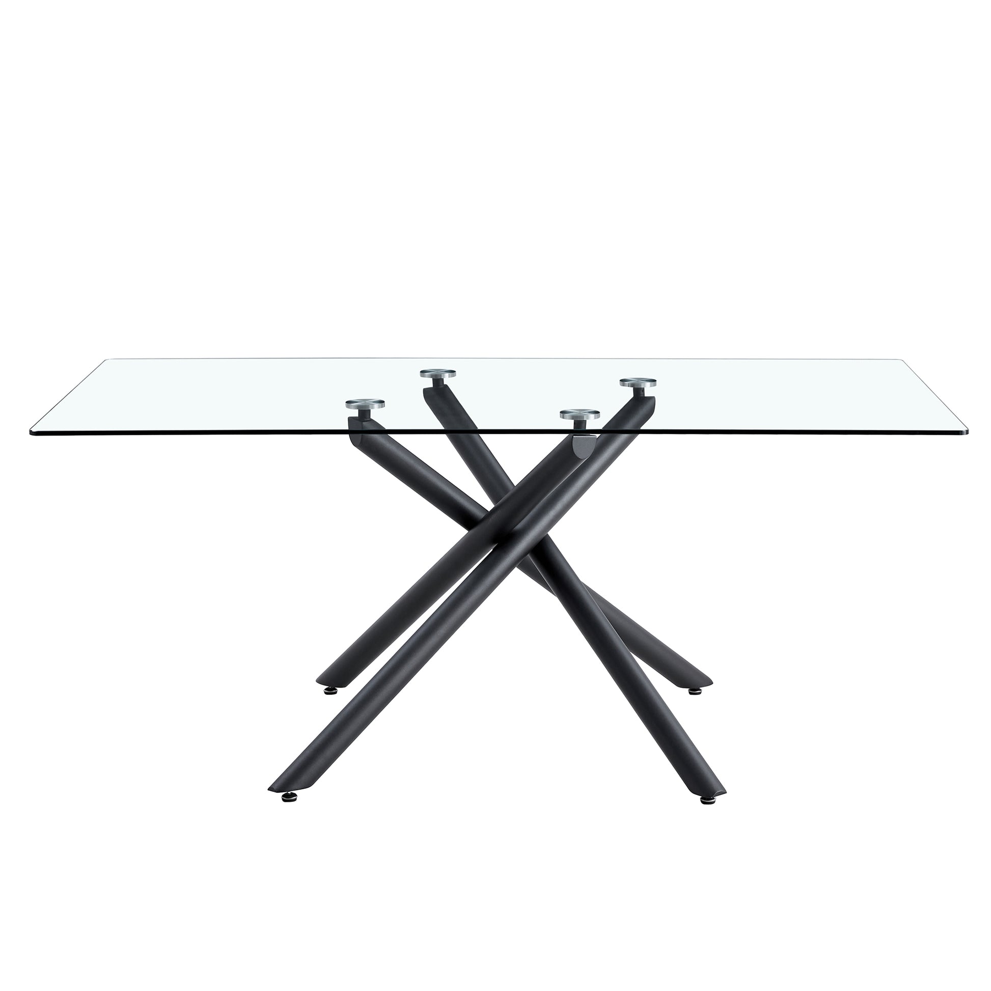 Large Modern Minimalist Rectangular Glass Dining Table For 6 8 With 0.39" Tempered Glass Tabletop And Black Color Metal Legs, For Kitchen Dining Living Meeting Room Banquet Hall,71" W X 39" D X 301537 Black Glass