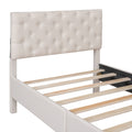 Upholstered Linen Platform Bed, Twin Size, Beige Twin Beige Linen