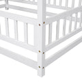 Full Size Floor Wooden Bed With House Roof Frame, Fence Guardrails ,White Full White Pine