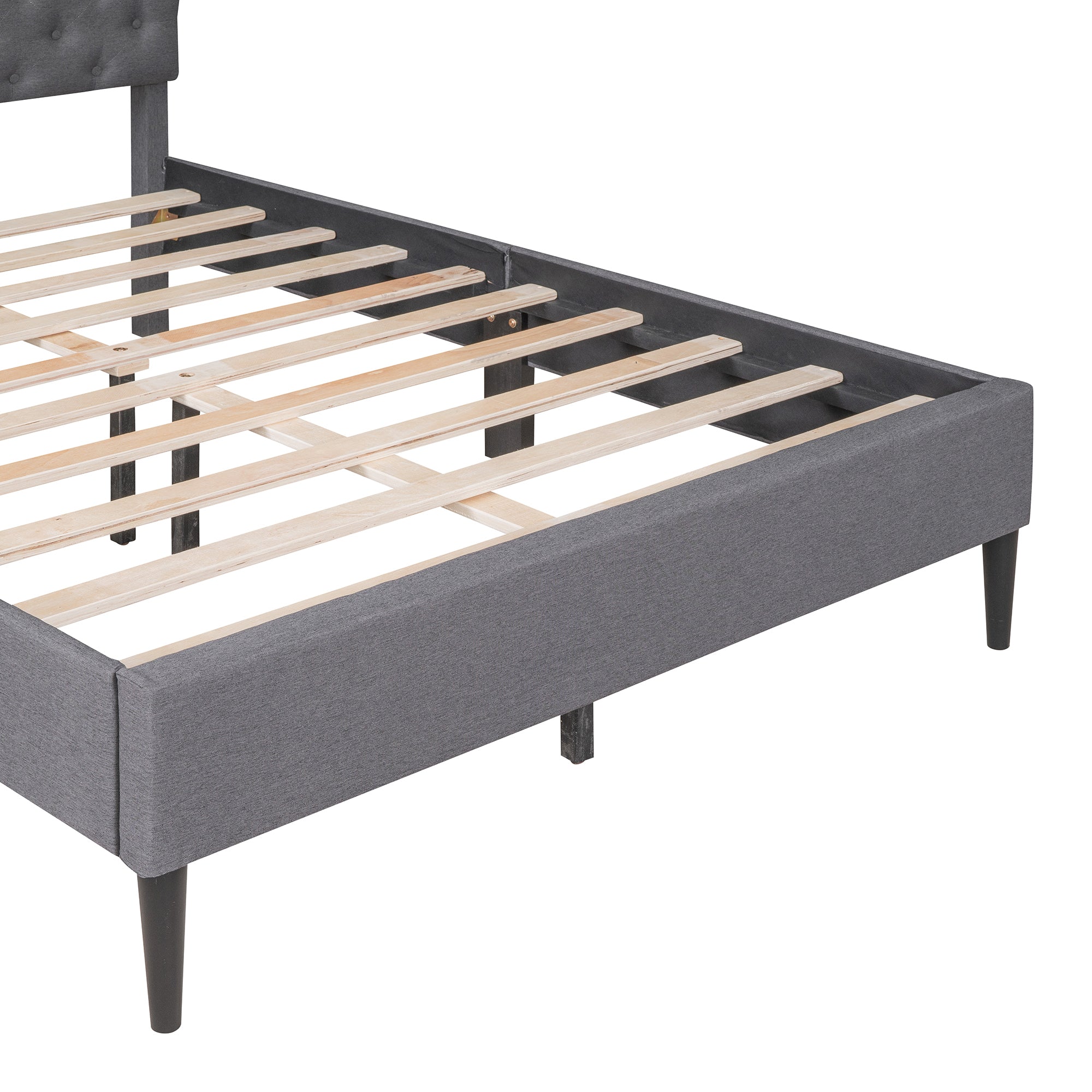 Upholstered Linen Platform Bed, Full Size, Gray gray-linen