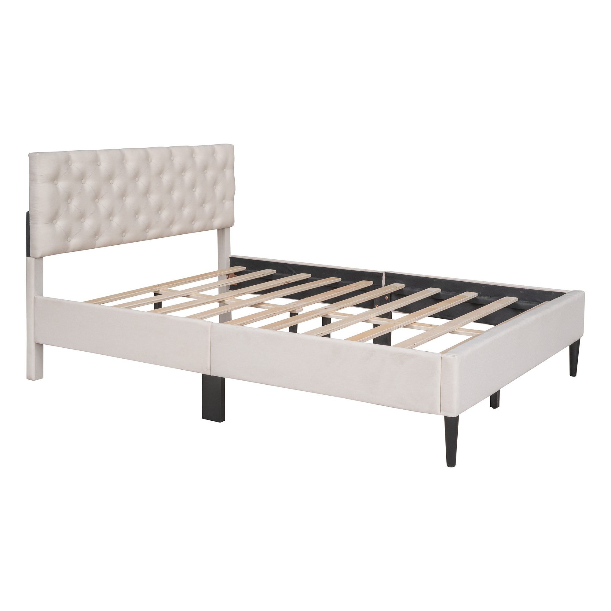 Upholstered Linen Platform Bed, Full Size, Beige beige-linen