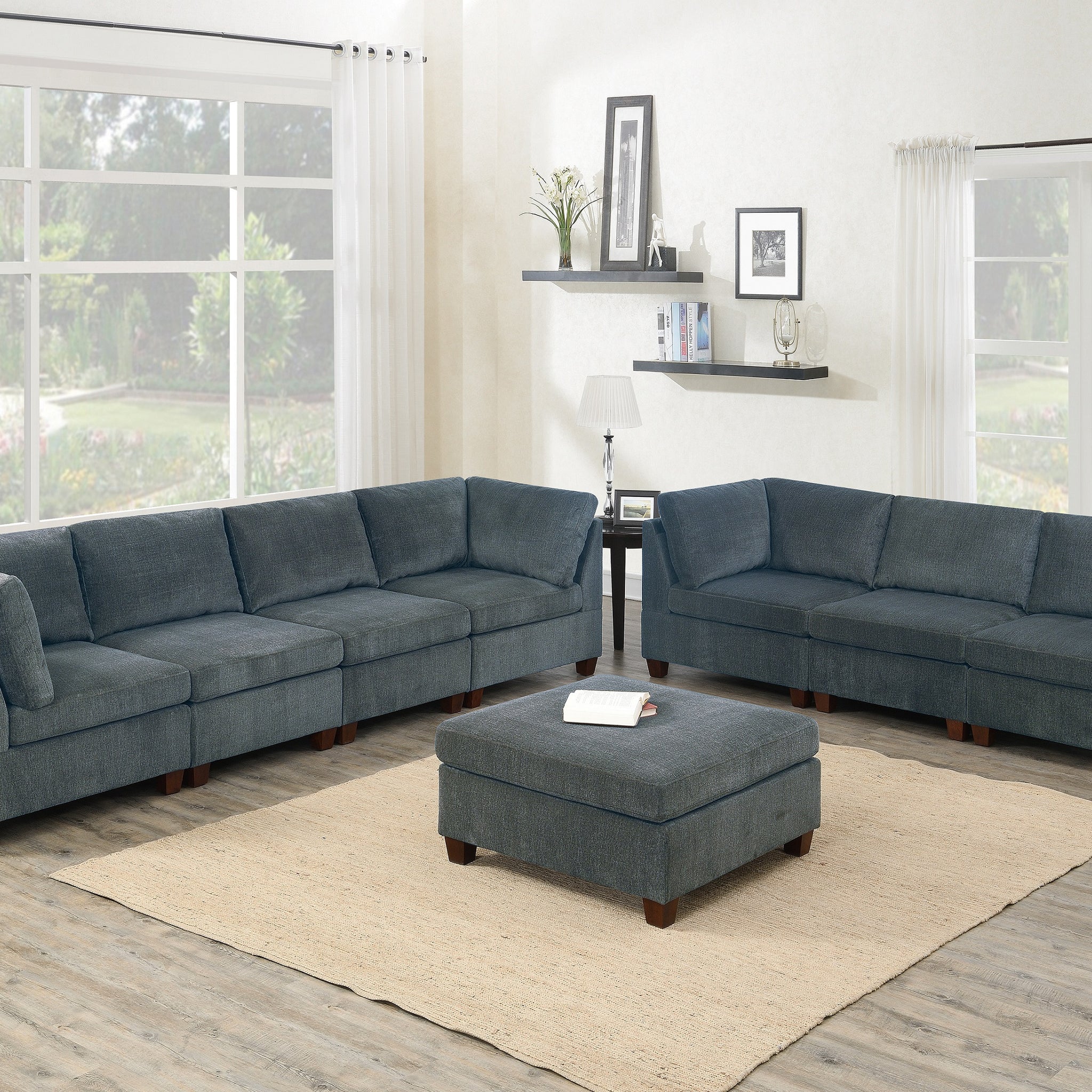 Living Room Furniture Grey Chenille Modular Sofa Set 8Pc Set Large Family Sofa Modern Couch 4X Corner Wedge 3X Armless Chairs And 1X Ottoman Plywood Grey Chenille Wood Primary Living Space Cushion Back Contemporary,Modern Modular Chenille 8 Seat