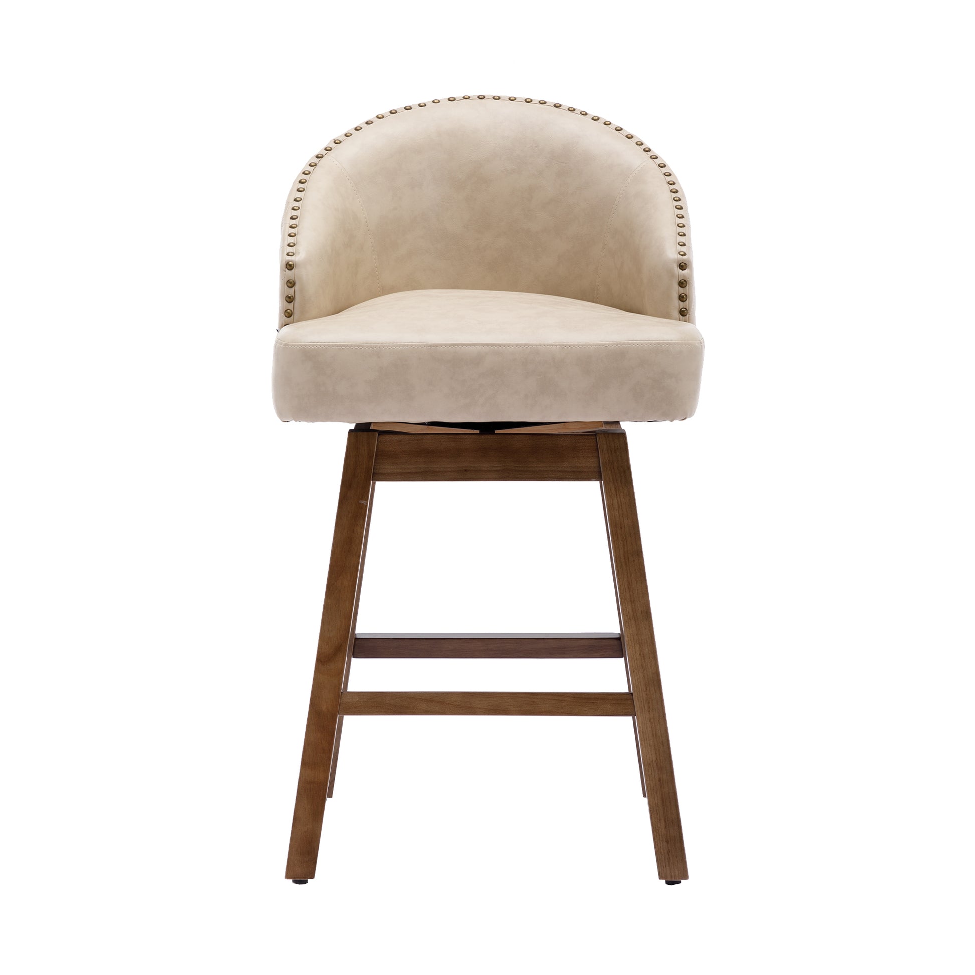 Coolmore Bar Stools Set Of 2 Counter Height Chairs With Footrest For Kitchen, Dining Room And 360 Degree Swivel Apricot Pu Pu Leather