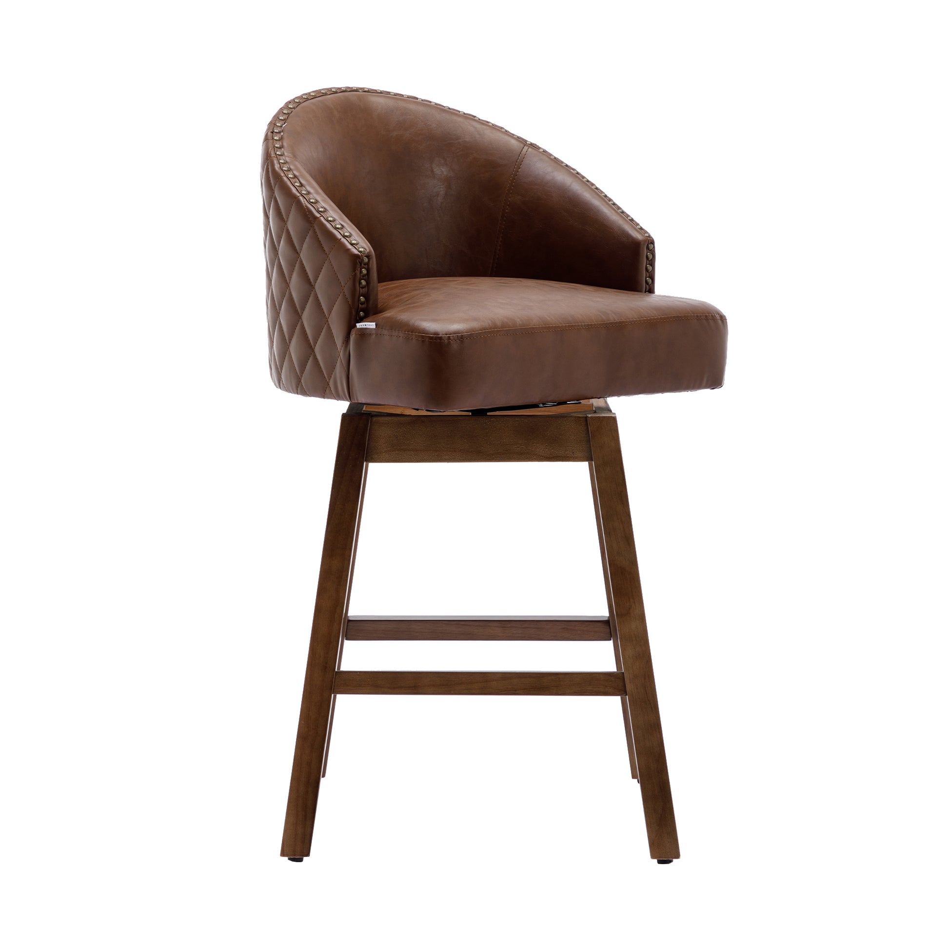 Coolmore Bar Stools Set Of 2 Counter Height Chairs With Footrest For Kitchen, Dining Room And 360 Degree Swivel Brown Pu Pu Leather
