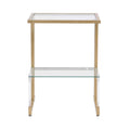 Golden Side Table, 2 Tier Acrylic Glass End Table For Living Room&Bedroom Gold Glass Iron