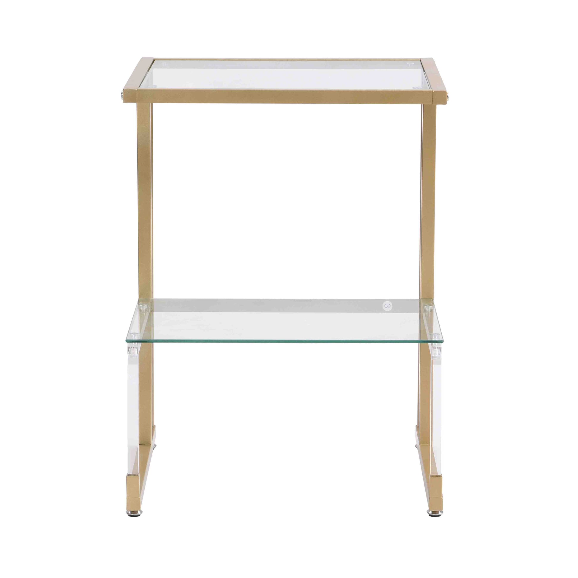 Golden Side Table, 2 Tier Acrylic Glass End Table For Living Room&Bedroom Gold Glass Iron
