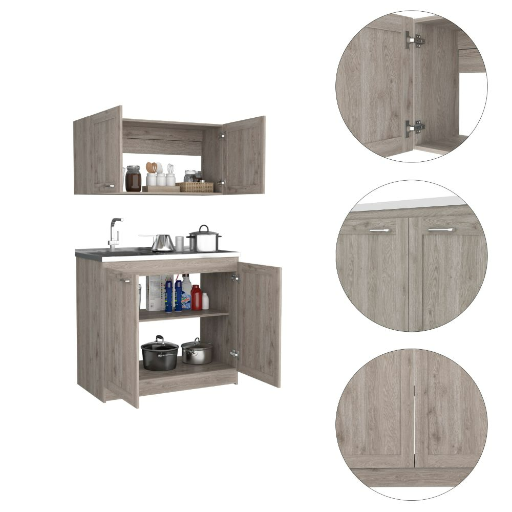 Zurich Cabinet Set, Two Shelves Light Gray Gray Particle Board Particle Board