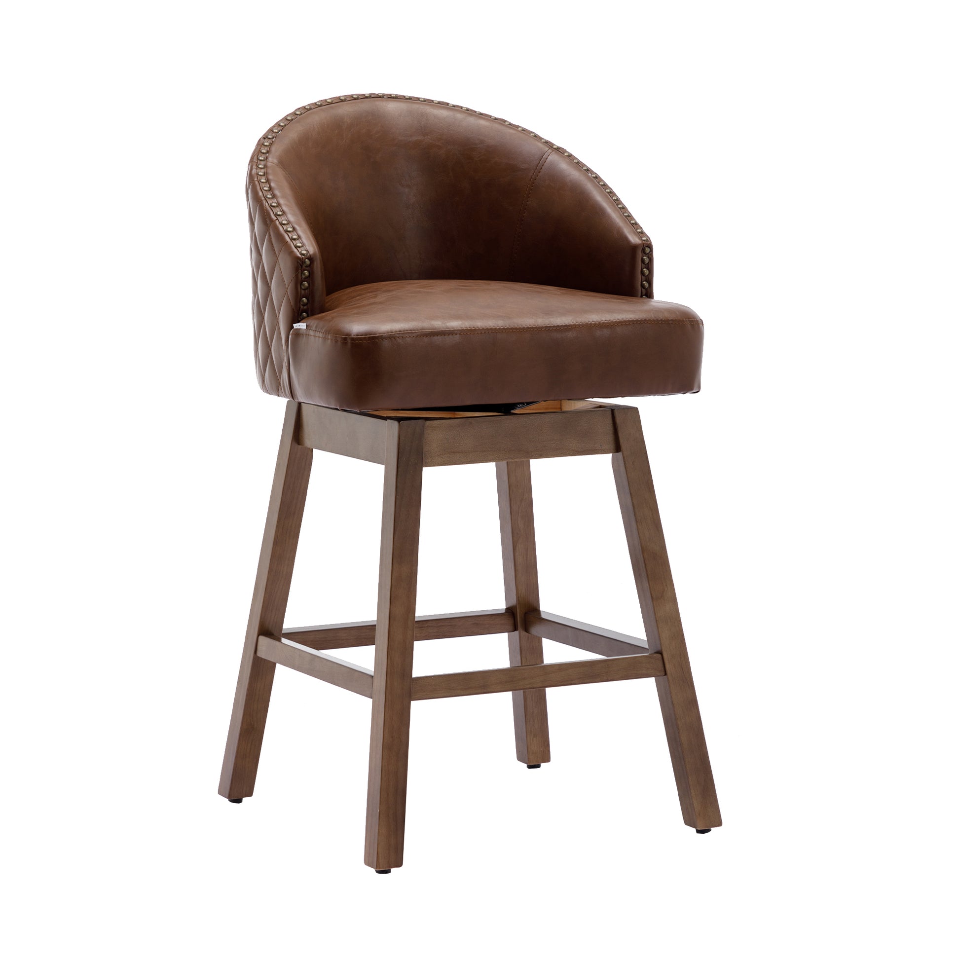 Coolmore Bar Stools Set Of 2 Counter Height Chairs With Footrest For Kitchen, Dining Room And 360 Degree Swivel Brown Pu Pu Leather