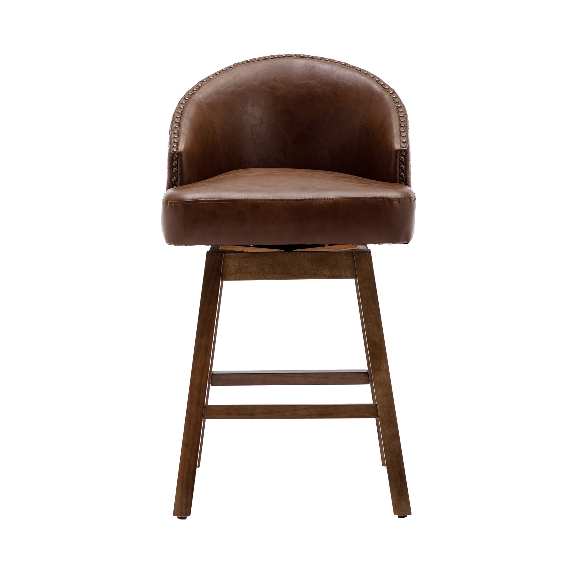 Coolmore Bar Stools Set Of 2 Counter Height Chairs With Footrest For Kitchen, Dining Room And 360 Degree Swivel Brown Pu Pu Leather