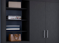 Kenya 3 Drawers Armoire, Double Door, 3 Tier Shelf Black Black Particle Board Particle Board