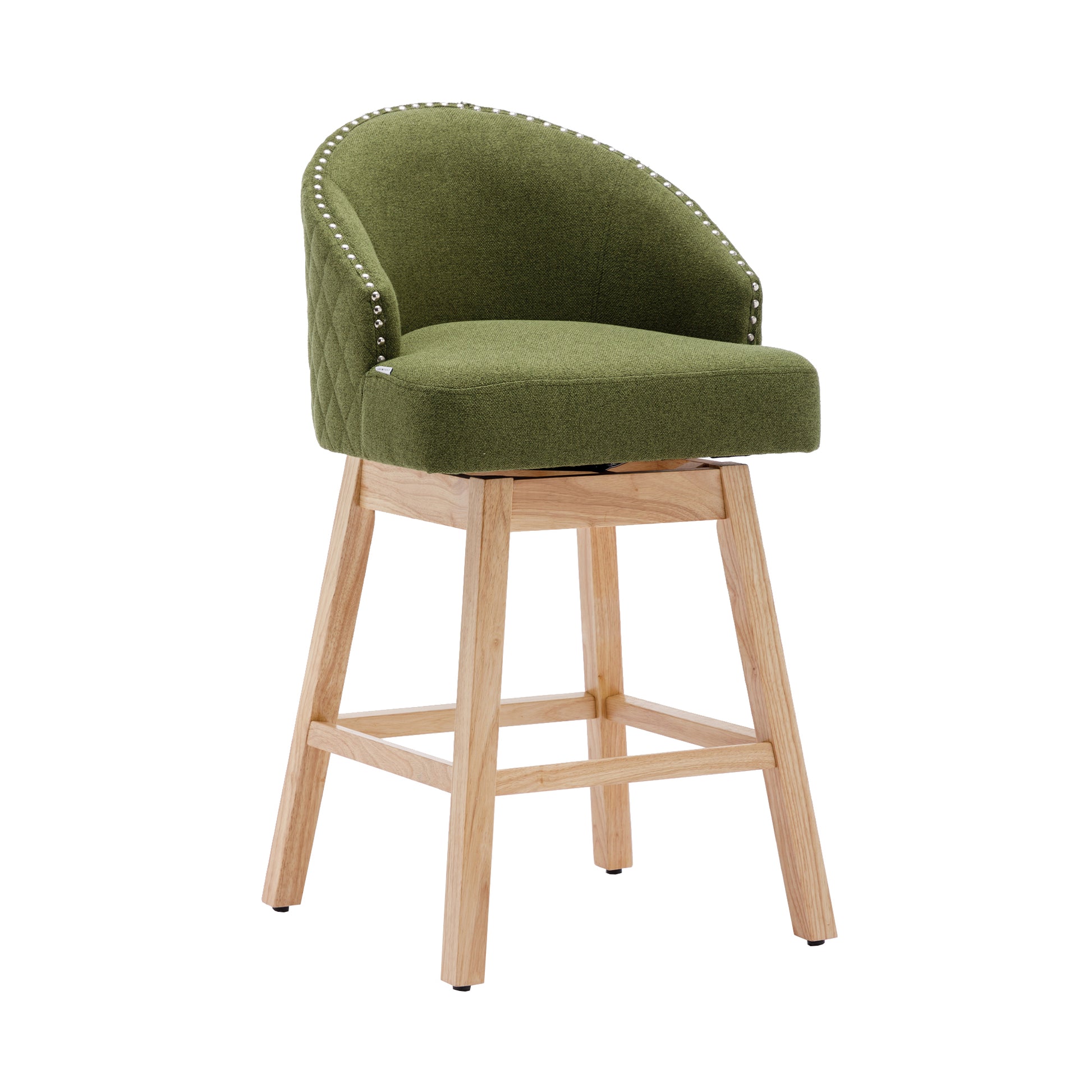 Coolmore Bar Stools Set Of 2 Counter Height Chairs With Footrest For Kitchen, Dining Room And 360 Degree Swivel Olive Green Linen