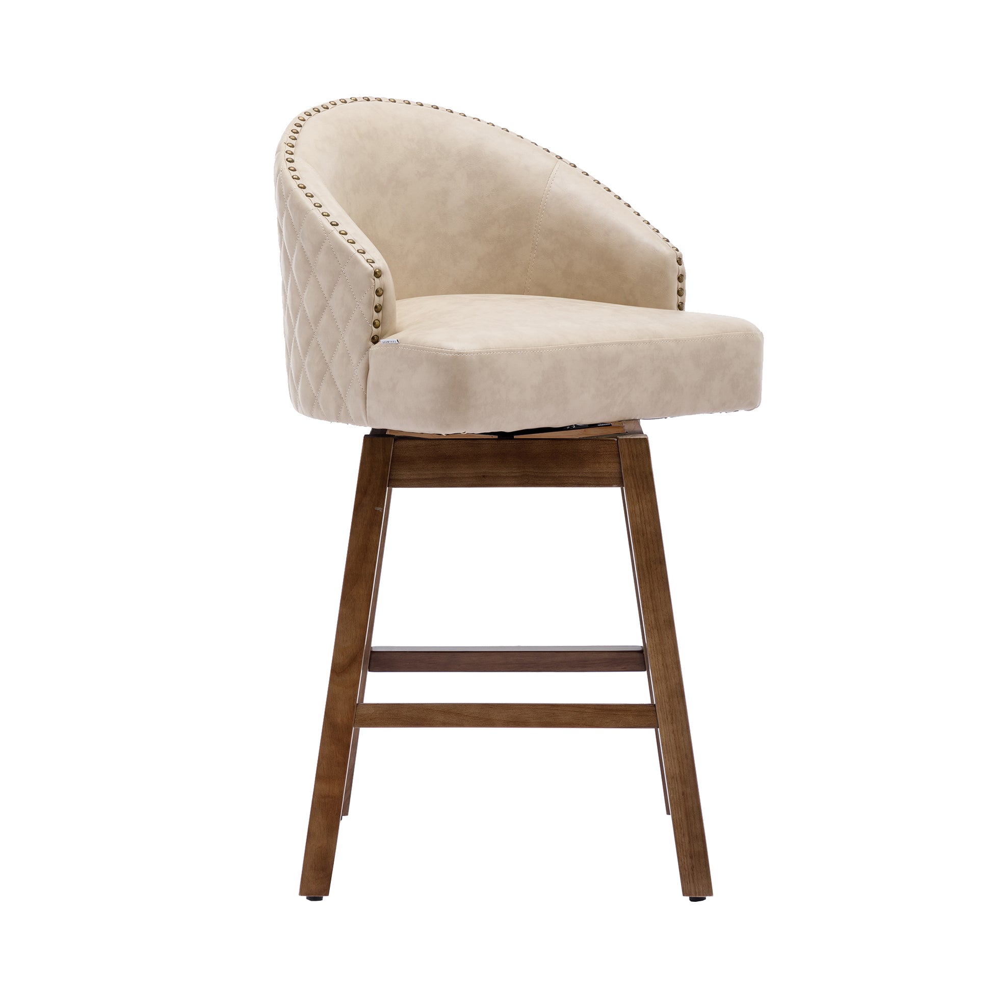 Coolmore Bar Stools Set Of 2 Counter Height Chairs With Footrest For Kitchen, Dining Room And 360 Degree Swivel Apricot Pu Pu Leather