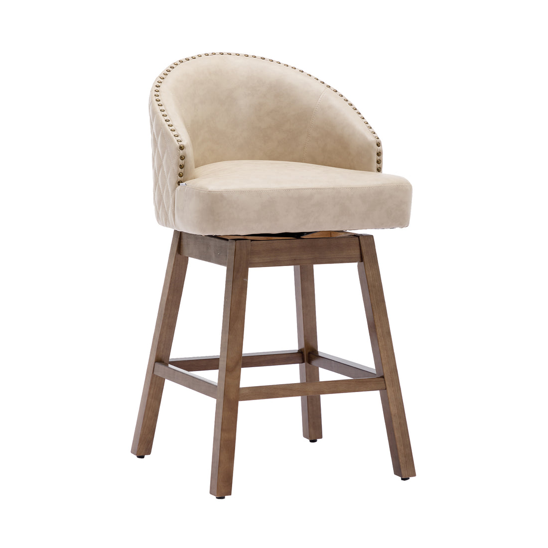 Coolmore Bar Stools Set Of 2 Counter Height Chairs With Footrest For Kitchen, Dining Room And 360 Degree Swivel Apricot Pu Pu Leather