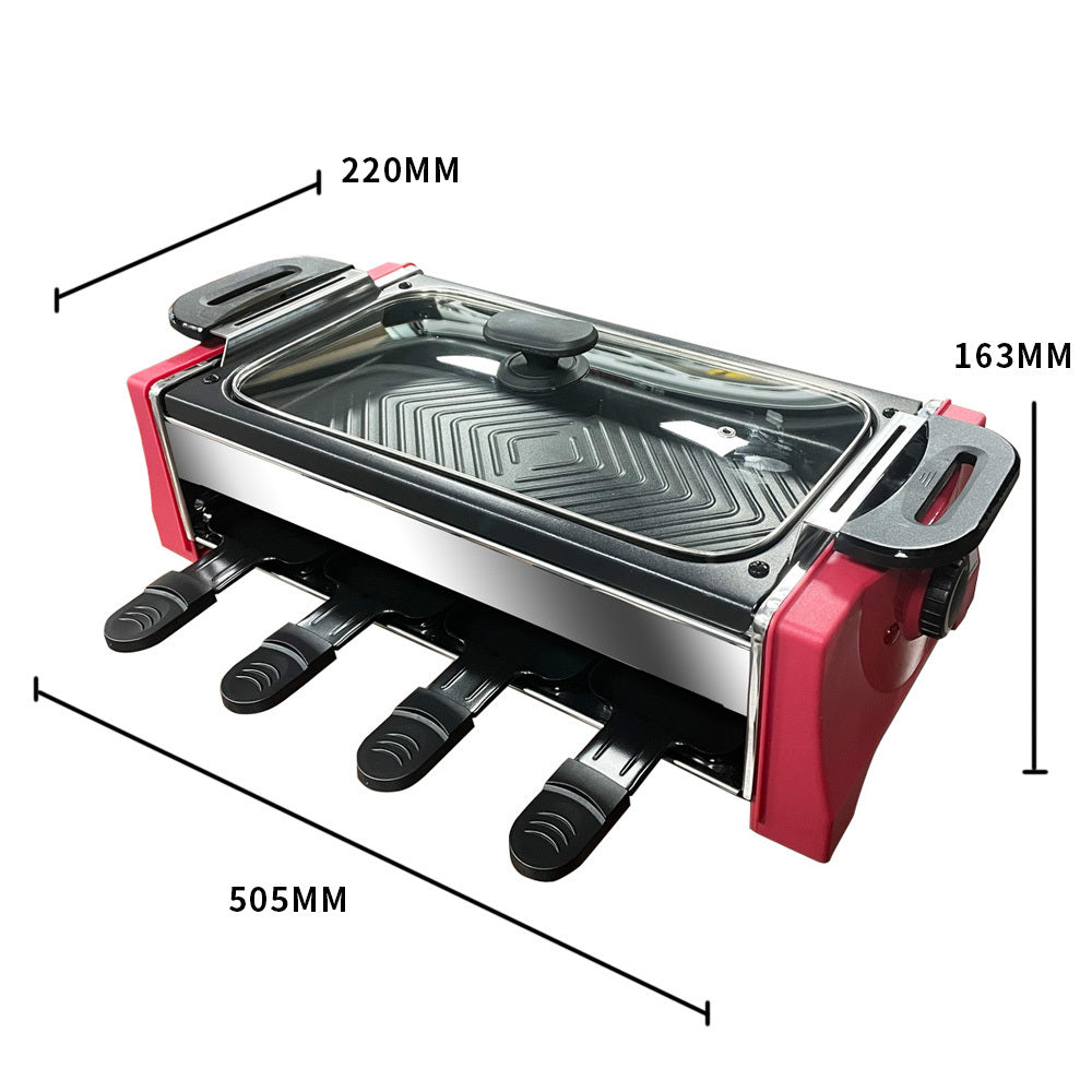 Raclette Grill 8 person baking tray with lid non stick red-iron+plastic-metal