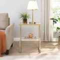 Golden Side Table, 2 Tier Acrylic Glass End Table For Living Room&Bedroom Gold Glass Iron