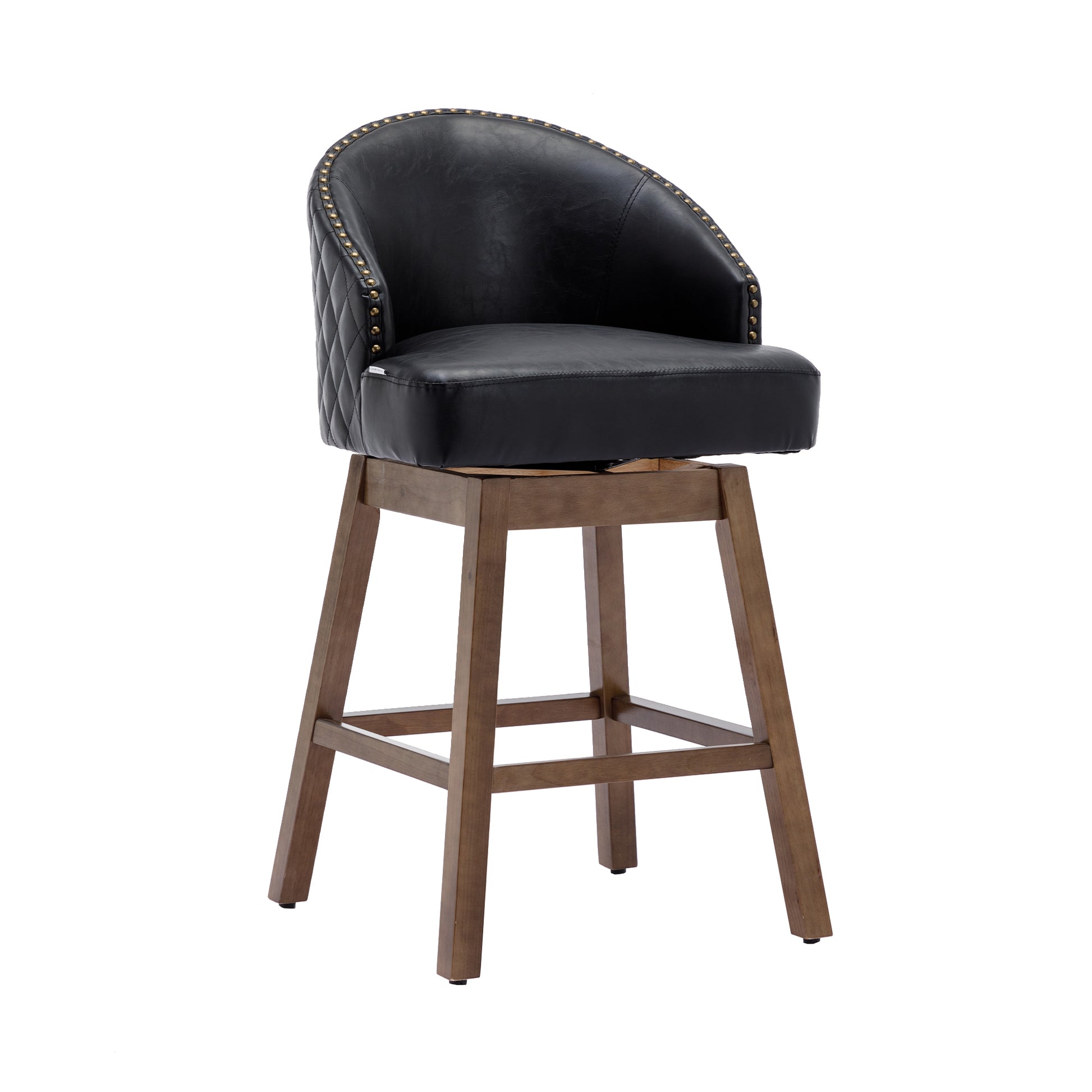 Coolmore Bar Stools Set Of 2 Counter Height Chairs With Footrest For Kitchen, Dining Room And 360 Degree Swivel Black Pu Pu Leather